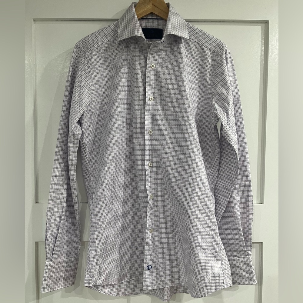 David Donahue Purple Plaid Slim Fit Shirt 15.5 34/35